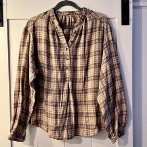 🔥Sale🔥 Free People Plaid Button-Up Top - Brown and Tan (XS)